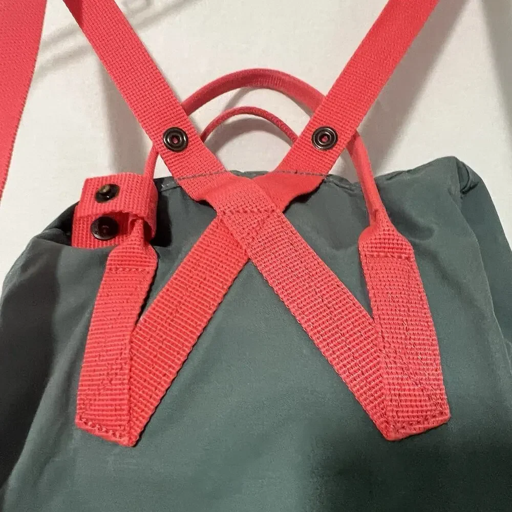 Fjallraven Kanken Classic Canvas Backpack Green 16L Orange Straps Handles Hiking